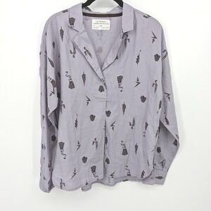 REI Cooperative Henley Top Womens Small Purple Abstract Print Long Sleeve Cotton